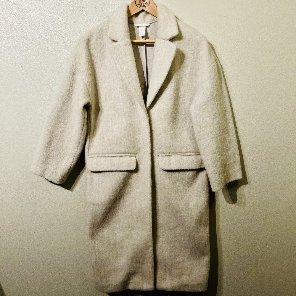 H & M‎ Knee Length Coat Beige  Drop Shoulder Classic Style Women's Size 0 / S